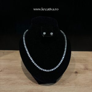 Set colier și cercei cu zirconii argintii – 47