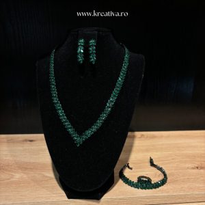 Set colier, cercei, brățară și inel cu zirconii verde smarald - 41