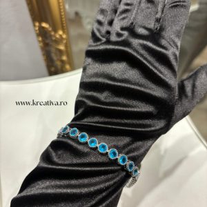 Brățară argintie cu zirconii rotunde colorate - albastru/mov/verde/roz 03