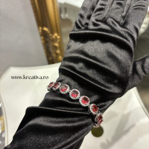 Brățară argintie cu zirconii rotunde roșii 04