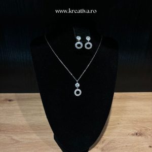 Set colier și cercei cu zirconii argintii – 58