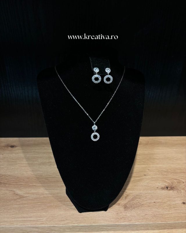 Set colier și cercei cu zirconii argintii – 58