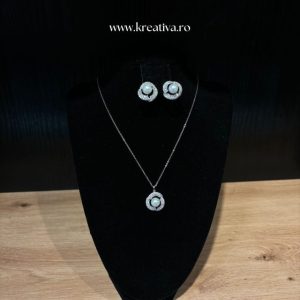 Set colier și cercei cu zirconii argintii – 60