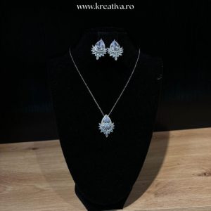 Set colier și cercei cu zirconii argintii – 61