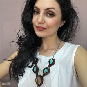 Colier handmade cu agata si ochi de pisica