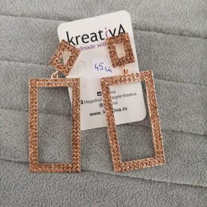 Cercei oversize dreptunghiulari cu strasuri roz