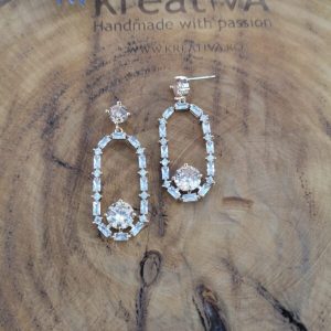 Cercei ovali cu zirconii aurii și argintii