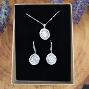 Set colier și cercei cu zirconii argintii