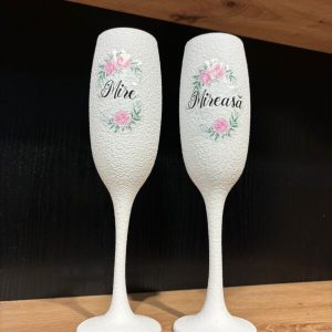 Set pahare albe Mire-Mireasă