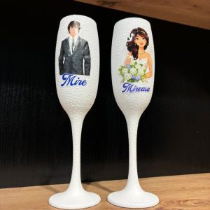 Set pahare albe Mire-Mireasă