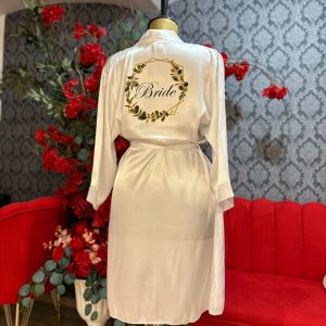 Halat din satin pentru Mireasă "Bride" - alb