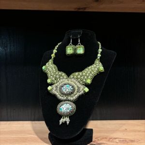 Set handmade colier și cercei, verde - 34