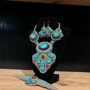 Set handmade colier, cercei și brățară, albastru - 38