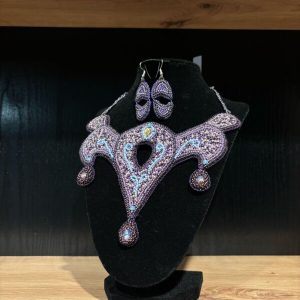Set handmade colier și cercei, mov - 35