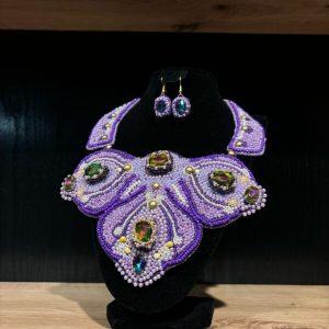 Set handmade colier și cercei, mov - 36