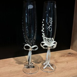 Set pahare pentru nuntă Naș-Nașă, din cristal