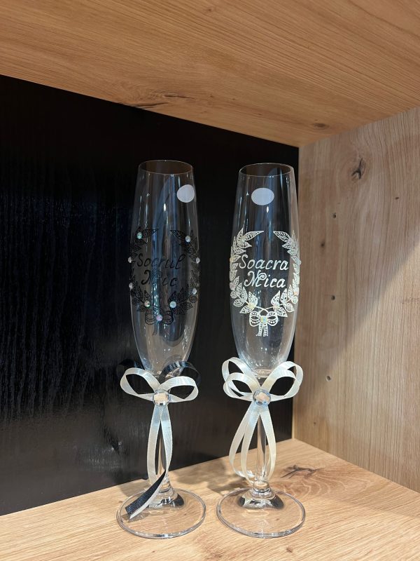 Set pahare pentru nuntă Soacra Mică - Socrul Mic, din cristal