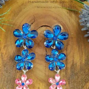 Cercei cu flori albastre si roz