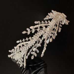 Tiară elegantă cu zirconiu, perle și cristale fațetate