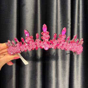 Coroniță fucsia cu cristale fațetate și cristale de sticlă - 2502F