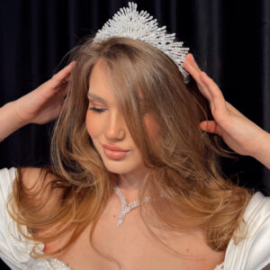 Coroană argintie pentru mireasă cu zirconiu argintiu - 5503