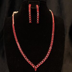 Set colier si cercei cu zirconiu rosu -119