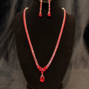Set colier si cercei cu zirconiu rosu -117