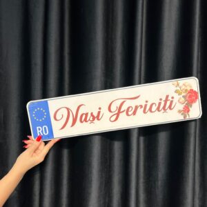 Set 2 placute numar masina"NASI FERICITI"